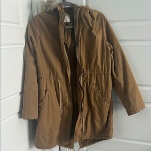 Brown Parka Coat with Fur Hood